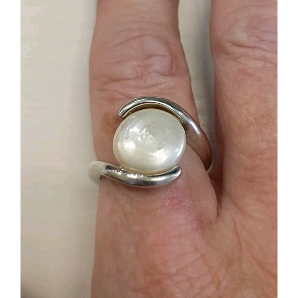 Honora Sterling Silver 925 Coin Pearl Ring Size 10 Wrap Around Split Shank 9.3gr